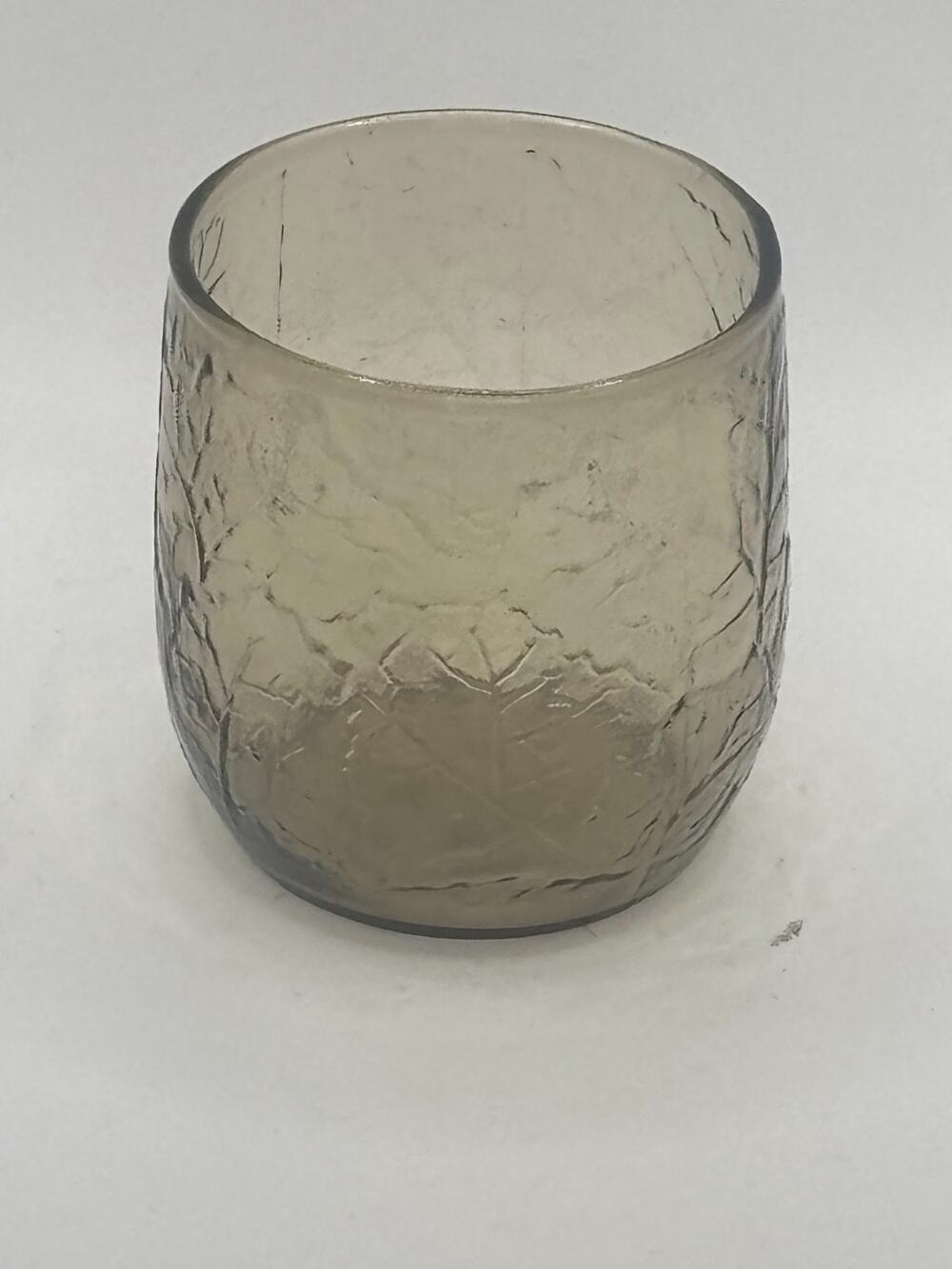 VINTAGE ANCHOR HOCKING JUICE ROCK GLASS TAWNY BROWN EMBOSSED LEAF G914